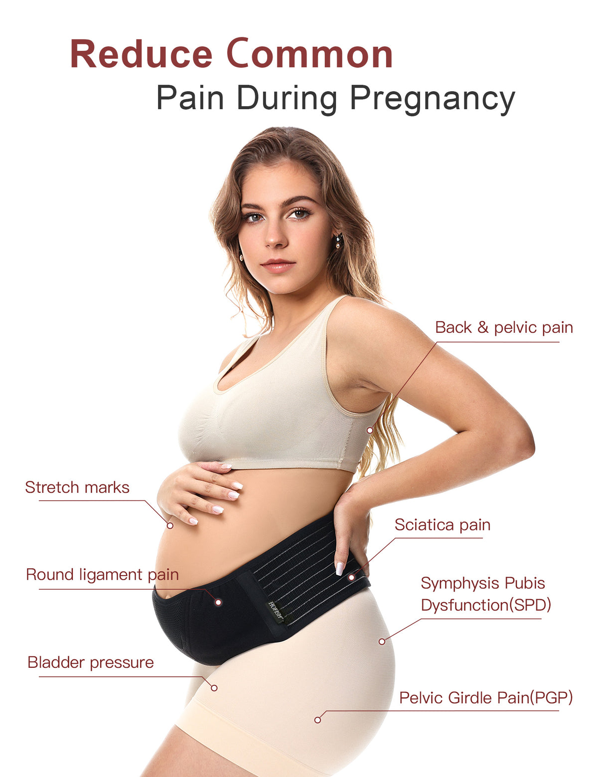 HOFISH Belly Band for Pregnant Women Maternity Support Belt Pregnancy Belly Support Band - Pregnancy Must Haves - Relieve Abdomen, Waist, Back, Pelvic & Hip Pain（Includes extender） (Black)