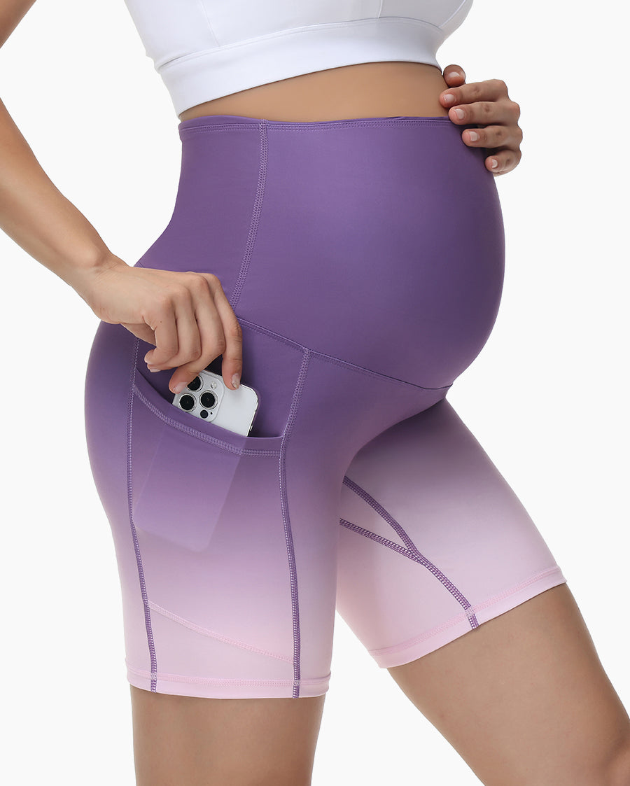 HOFISH Maternity Yoga Shorts Over The Belly Summer Active Workout Running  Short Pants with Pockets