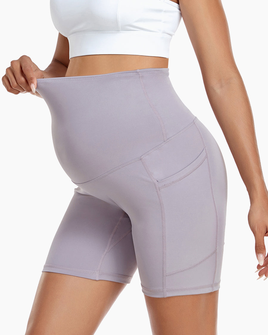 HOFISH Maternity Yoga Shorts Over The Belly Summer Active Workout Running  Short Pants with Pockets