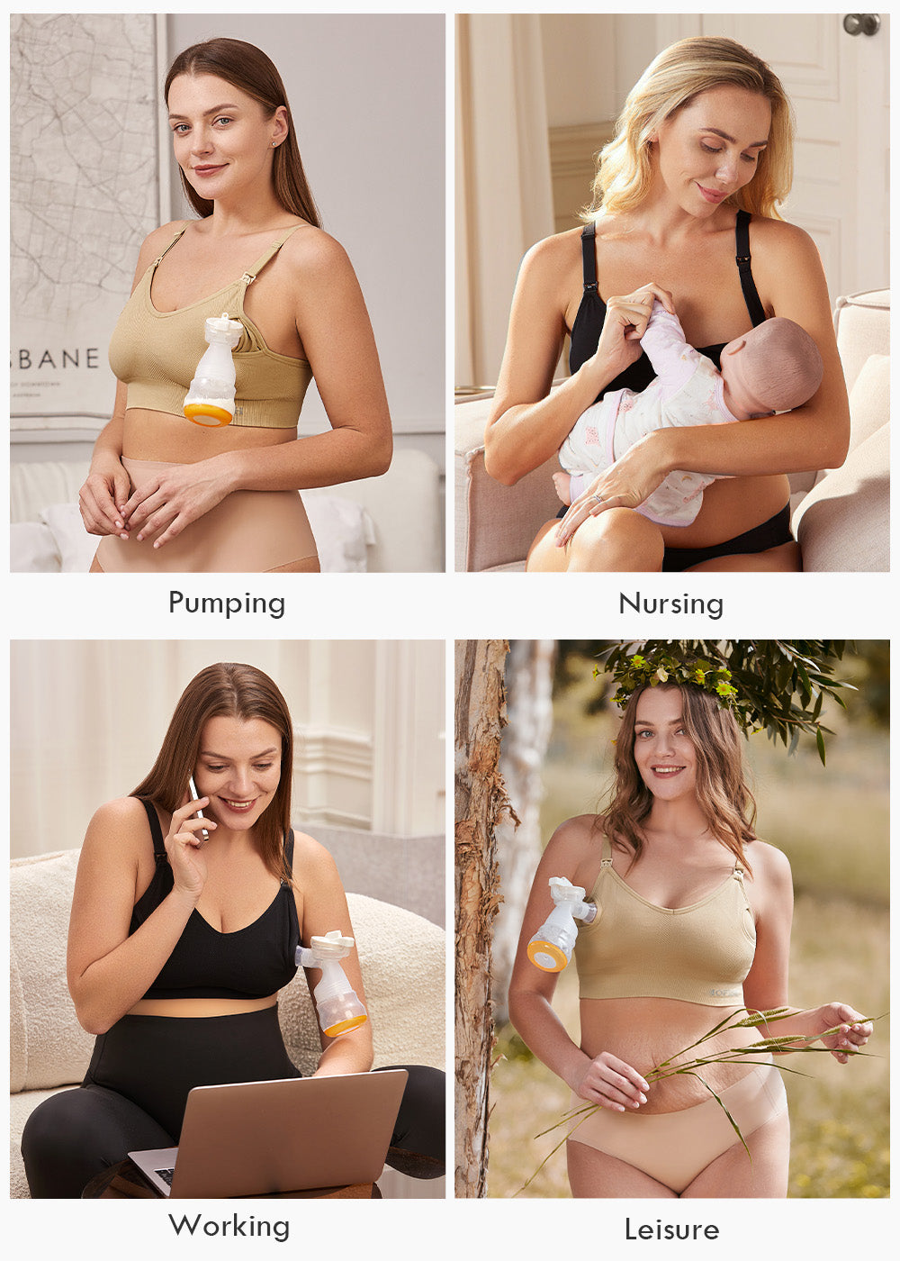 HOFISH Hands Free Pumping Bra Women Sport Bras Seamless Padded Nursing  Maternity Bra for Pregnancy/Breastfeeding/Working Out S-2XL S Pumping Bra:beige  X 1
