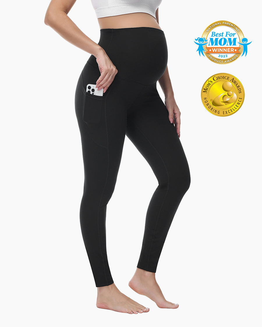 POSHDIVAH Women's Maternity Fleece Lined Leggings Over The Belly Pregnancy  Winter Warm Yoga Workout Active Pants with Pockets Black Small at   Women's Clothing store