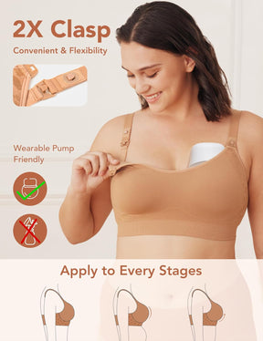 HOFISH Nursing Bra for Breastfeeding, Support Wearable Pump Bra with Fixed Cups, Adjustable Maternity Bra for Pregnancy