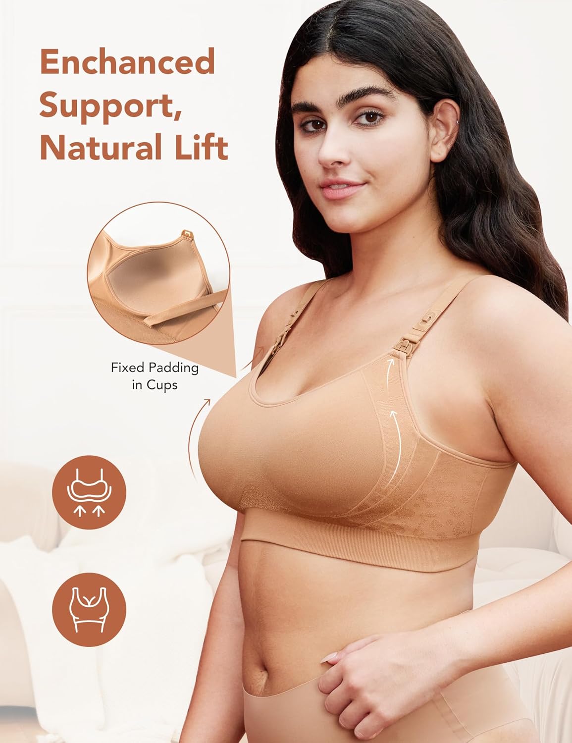 HOFISH Nursing Bra for Breastfeeding, Support Wearable Pump Bra with Fixed Cups, Adjustable Maternity Bra for Pregnancy