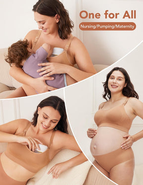 HOFISH Nursing Bra for Breastfeeding, Support Wearable Pump Bra with Fixed Cups, Adjustable Maternity Bra for Pregnancy