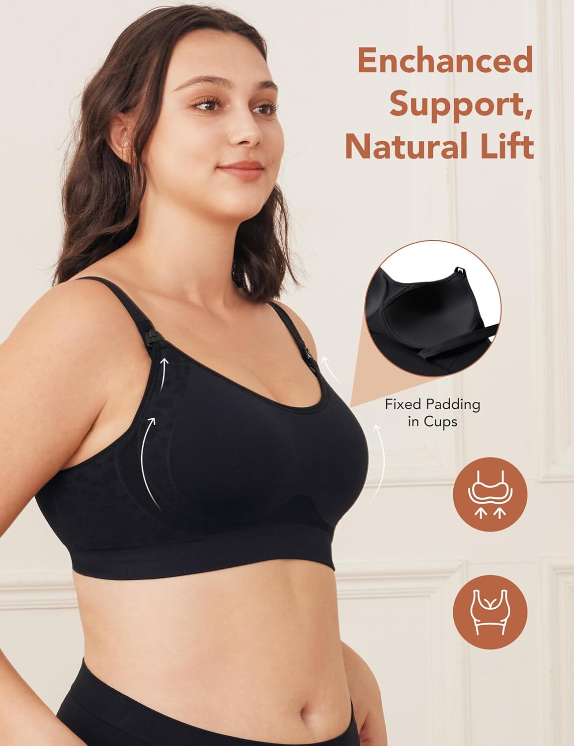 HOFISH Nursing Bra for Breastfeeding, Support Wearable Pump Bra with Fixed Cups, Adjustable Maternity Bra for Pregnancy