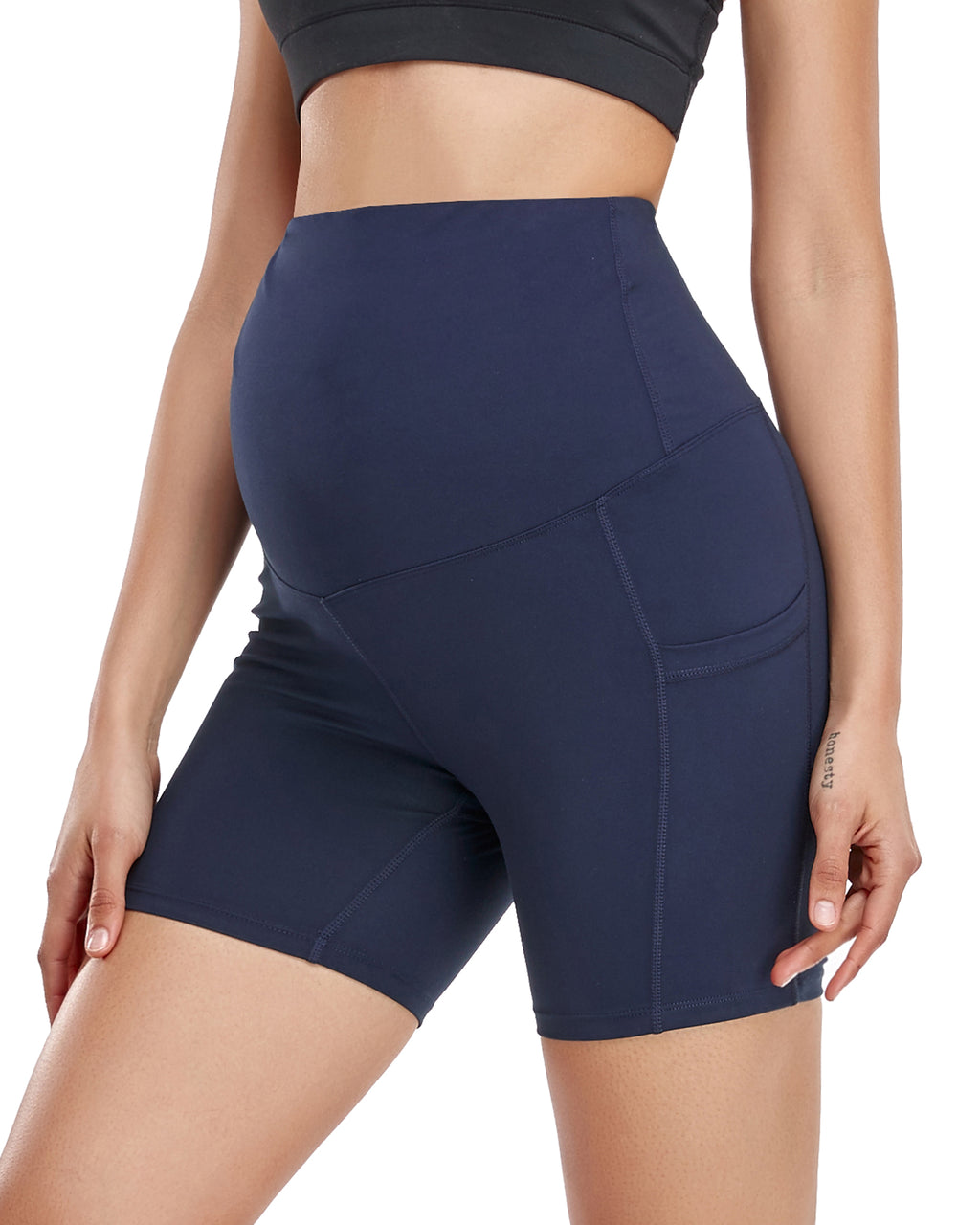 Women's Ultra-Soft Stretchy Maternity Legging Shorts Blue