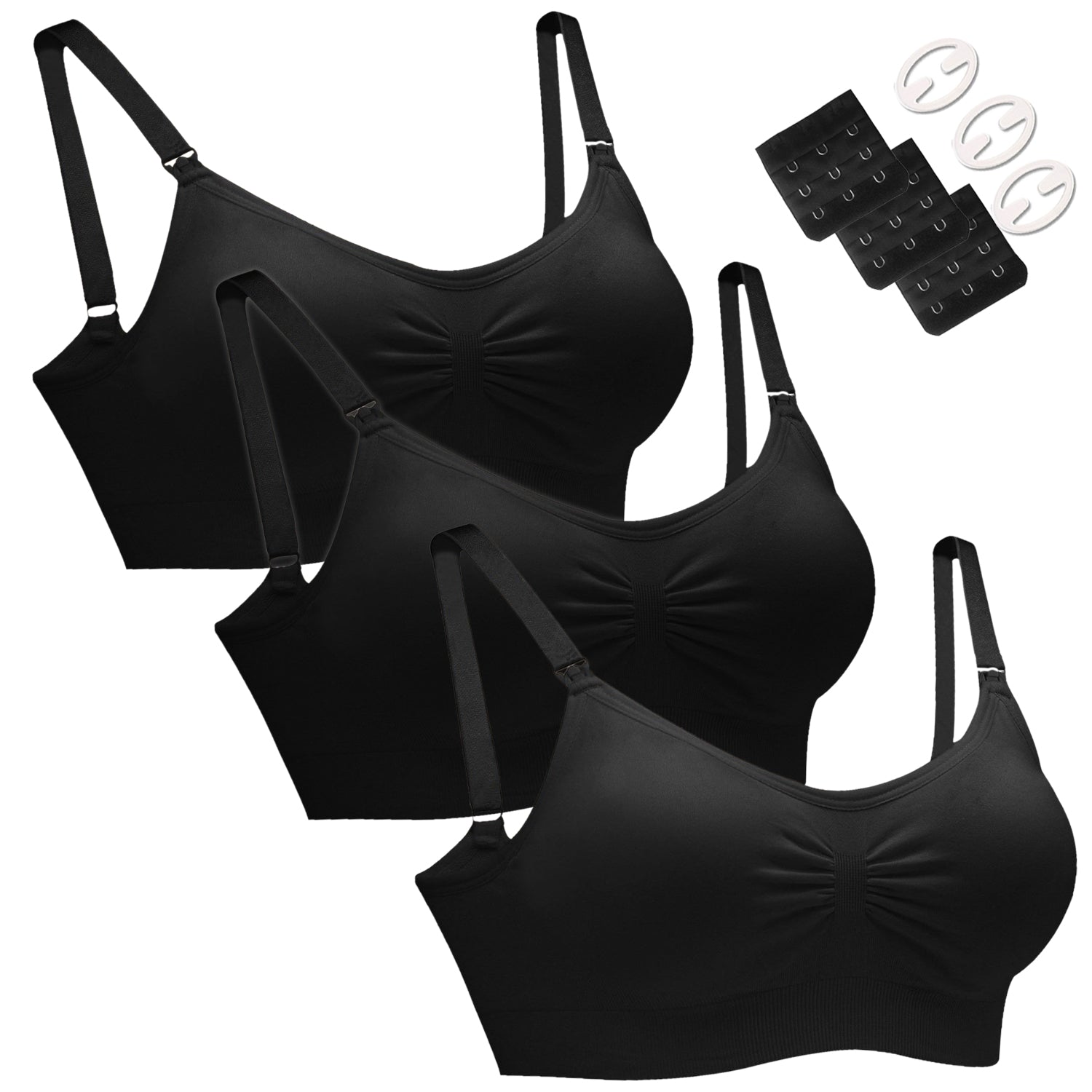Buy D Club Stelle 2PACK Full Bust Seamless Maternity Nursing Bra with Pads,  Extenders & Clips(Black+Nude,S) at