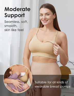 HOFISH Support Nursing Sports Bra Seamless Medium Impact Racerback Nursing  Bras Pregnancy Padded Breastfeeding Bra M 2pcs: Black+pink