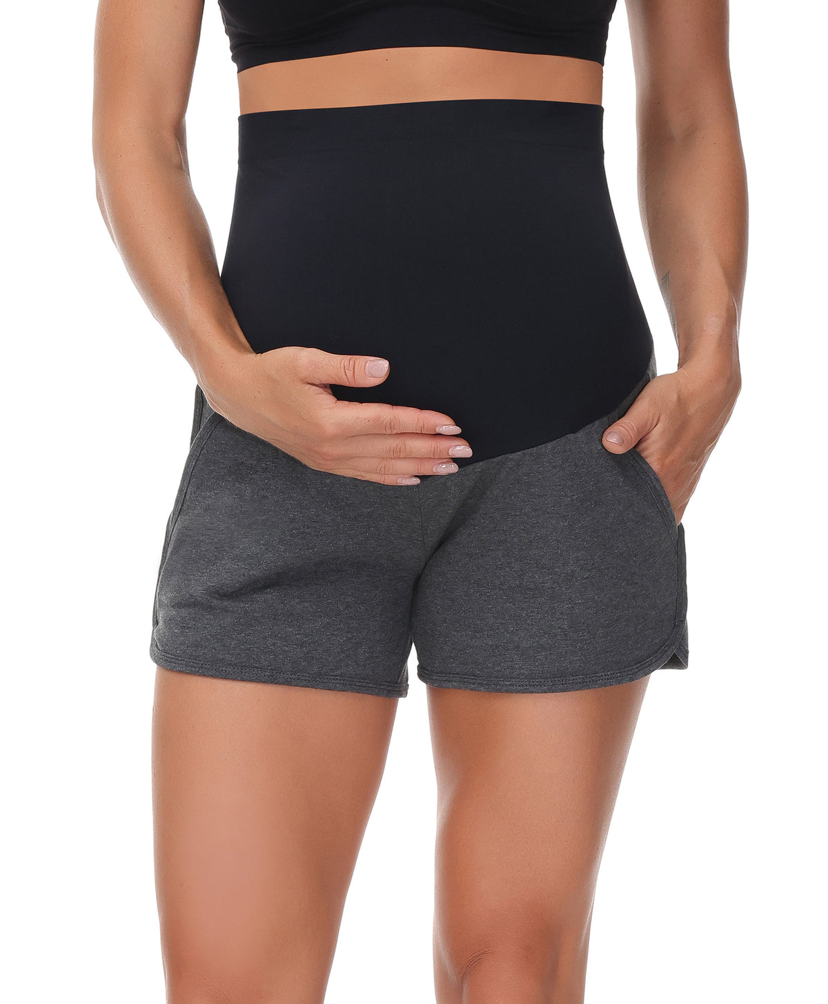 HOFISH Women's Maternity Yoga Shorts Over The Belly Active Summer Running  Workout Pants Shorts Pockets【Mix Color Series】